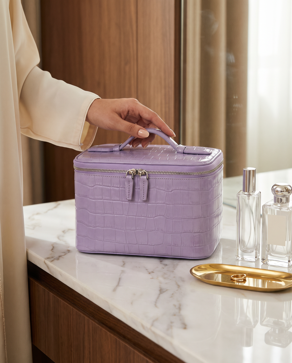 The Amira Vanity — Lavender, on a dressing table · Elirati
