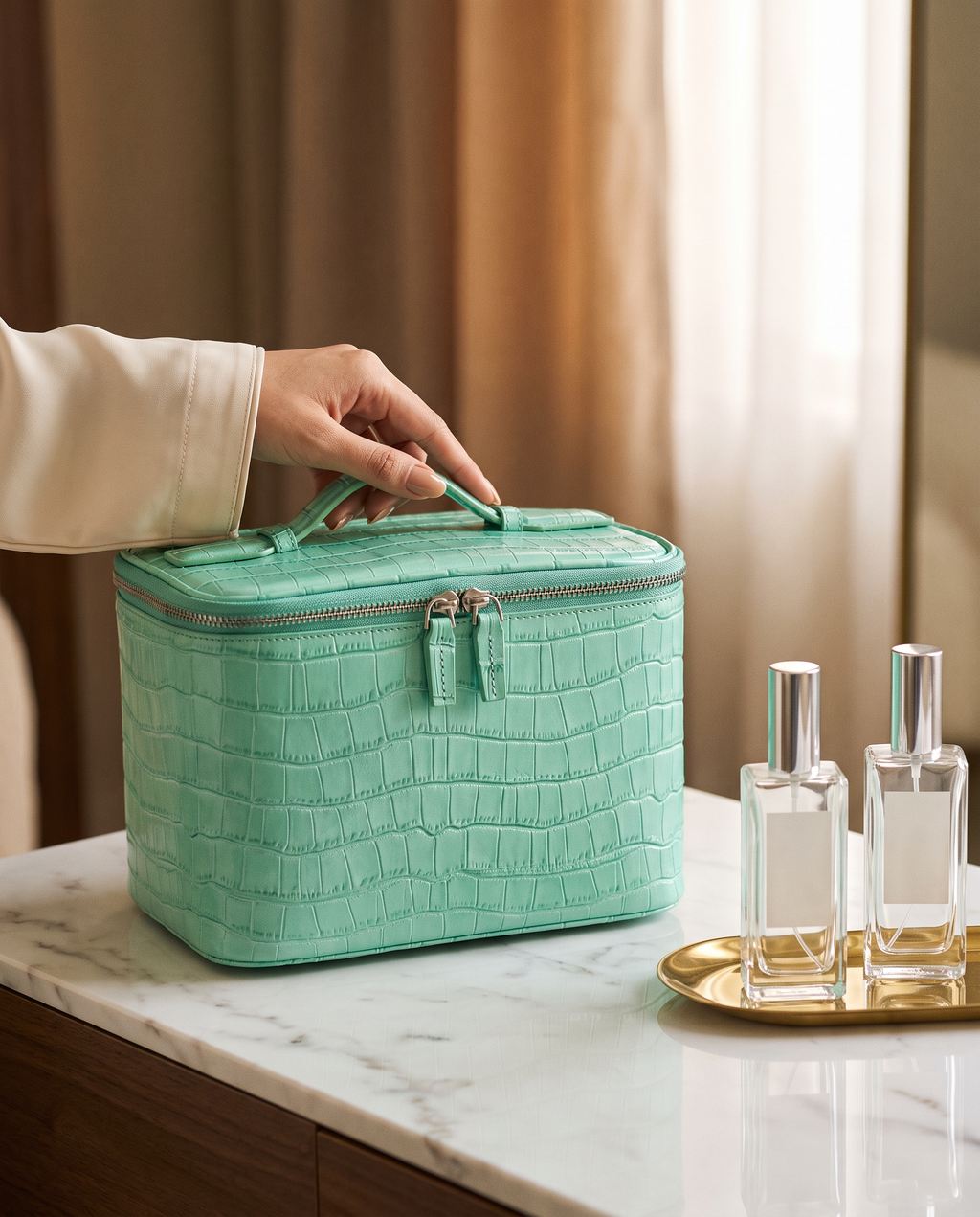 The Amira Vanity — Mint, on a dressing table · Elirati