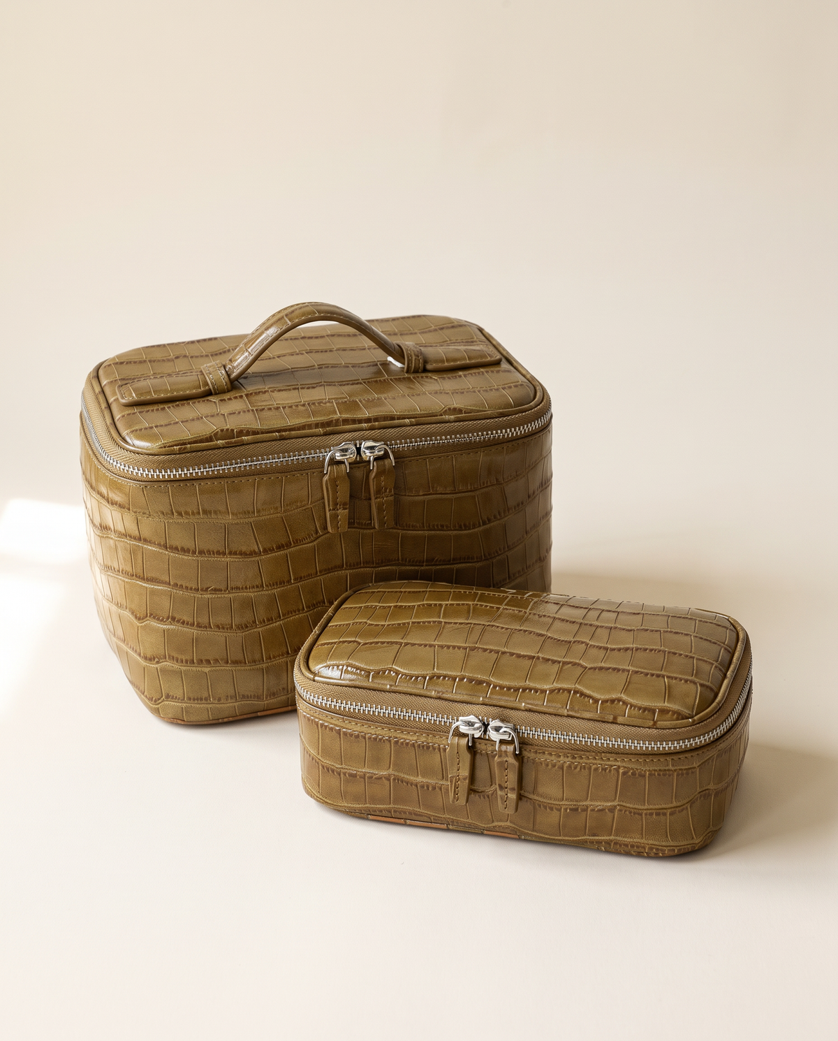 The Amira Vanity — Ochre, with its matching pouch · Elirati