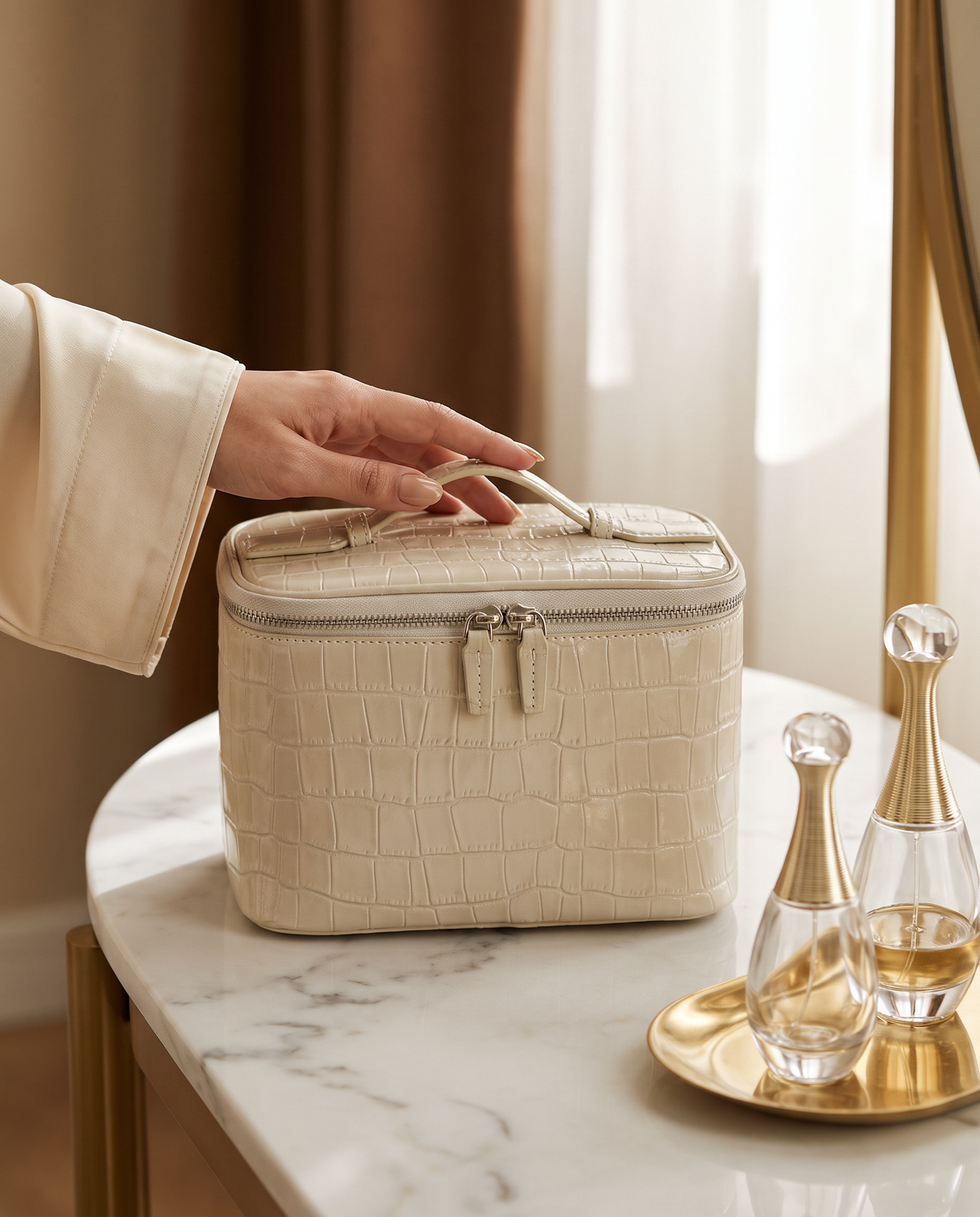The Amira Vanity — Pearl White, on a dressing table · Elirati