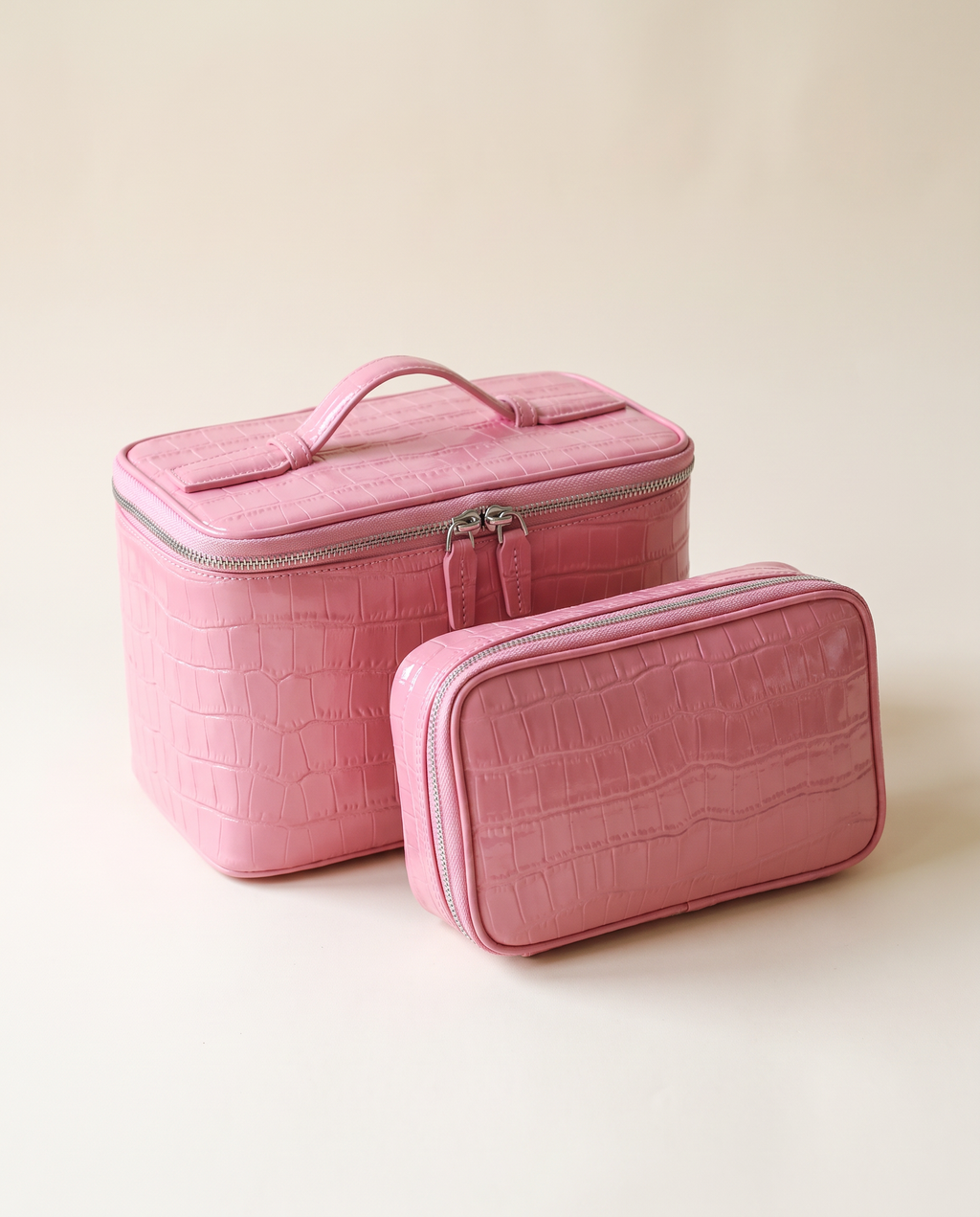 The Amira Vanity — Sakura Pink, with its matching pouch · Elirati