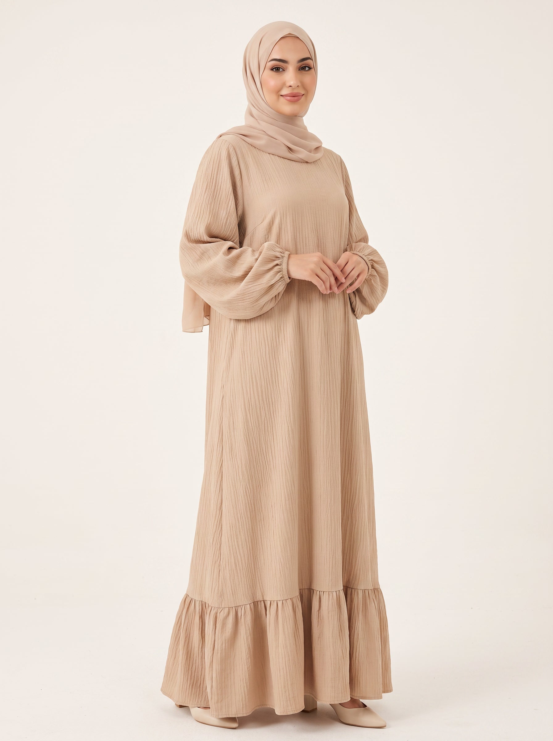 Vintage Ruffle Abaya — Sand — 1
