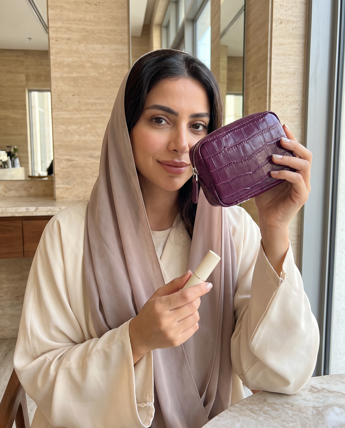 Lip Essential in Plum with lipstick