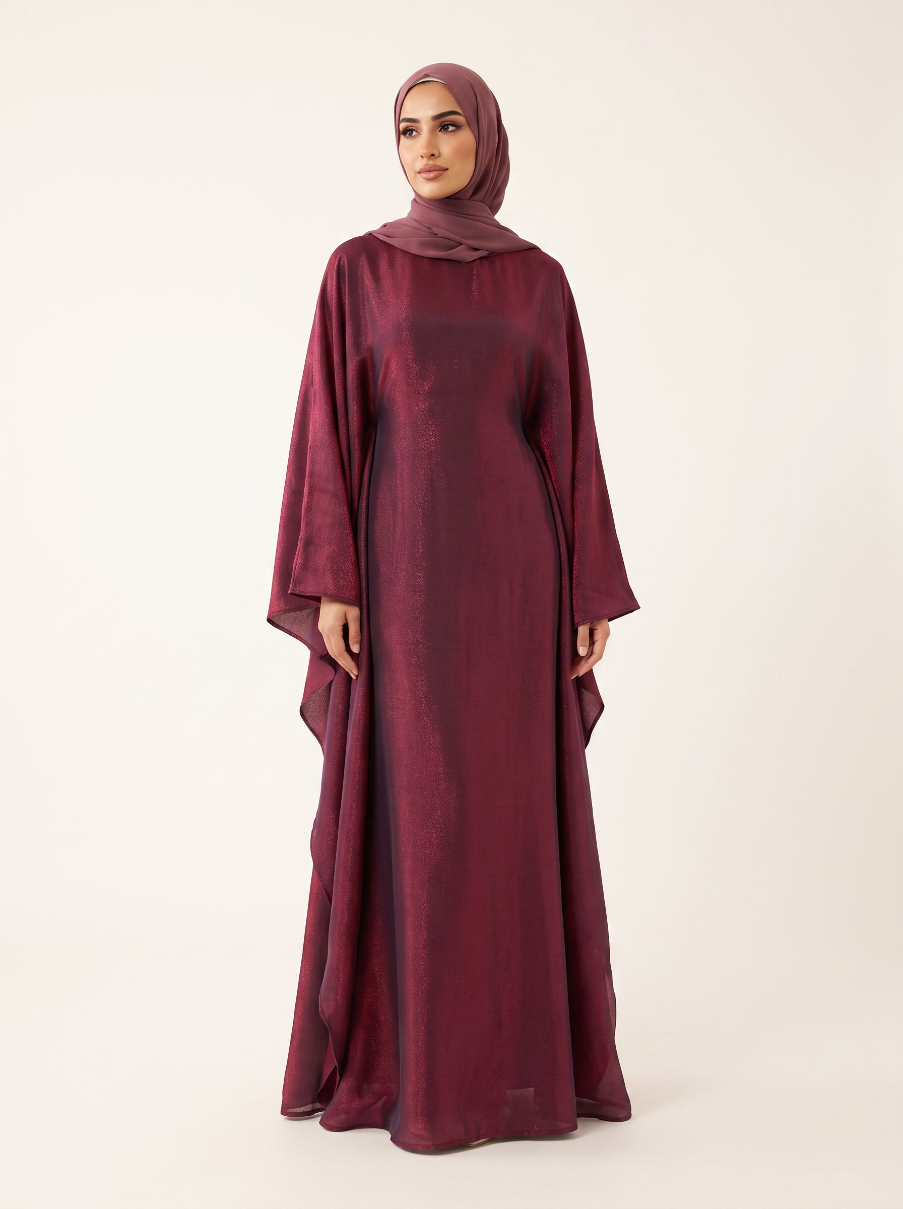 Glitter Butterfly Abaya — Burgundy — 1