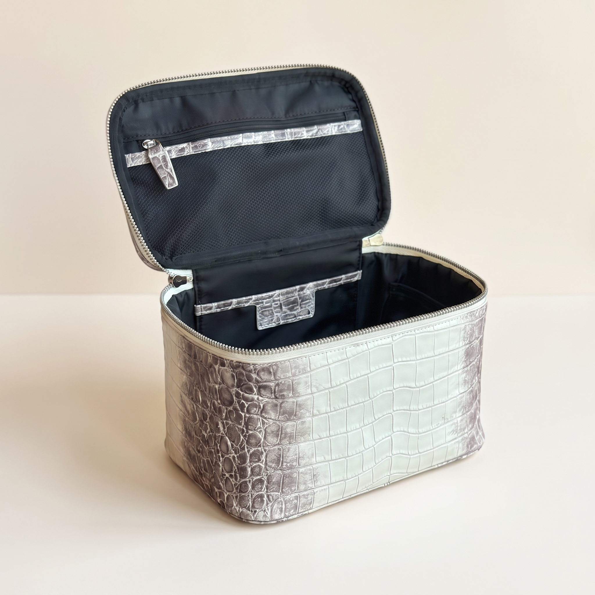 Himalaya Vanity Case — open interior, studio ivory