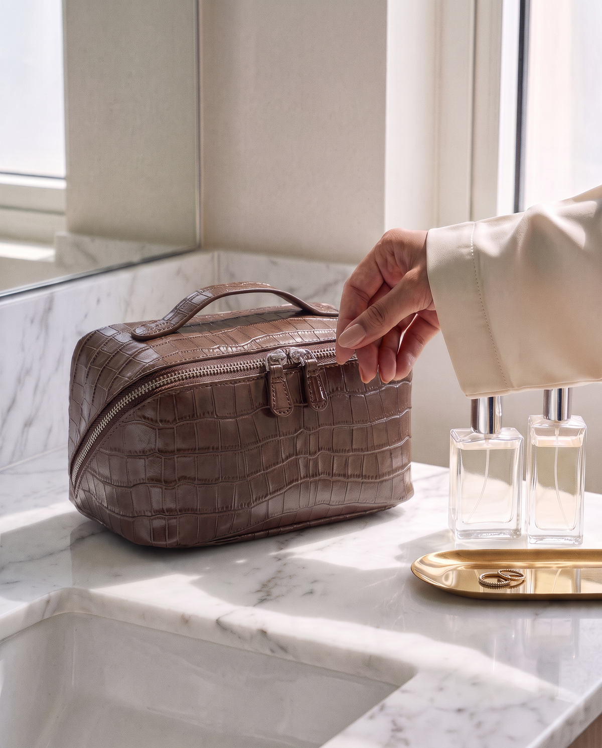 The Amira Covers — Chocolate, on a marble counter · Elirati · 2026-10b