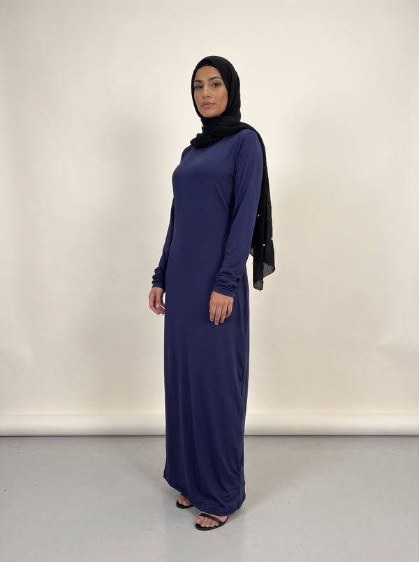 Round Collar Pullover Abaya — Navy
