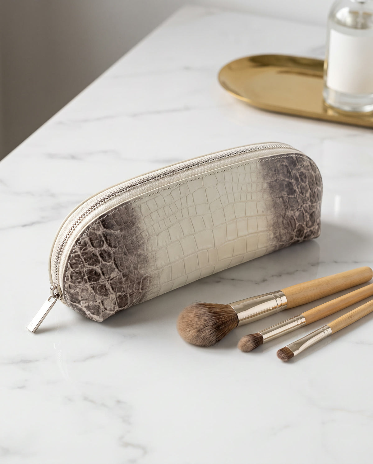 The Amira Brush Case — Himalaya — on the dressing table [v2]