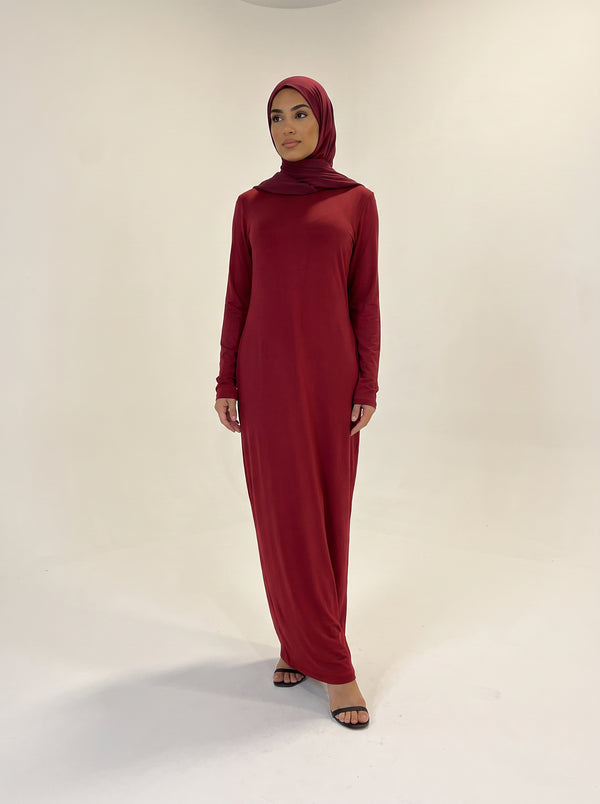 Round Collar Pullover Abaya — Wine