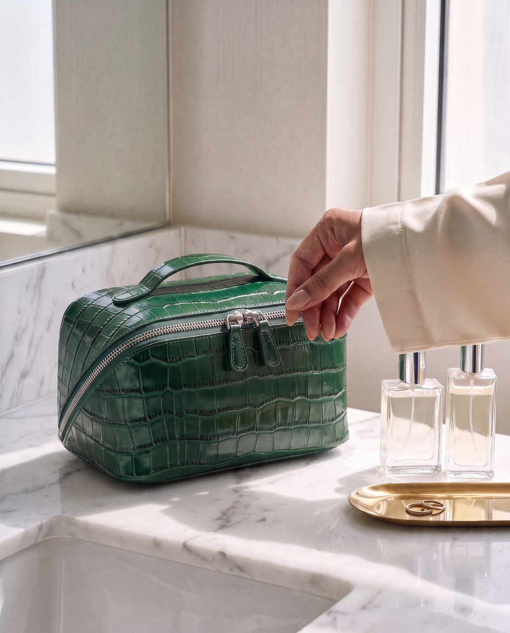 The Amira Covers — Emerald, on a marble counter · Elirati · 2026-10b
