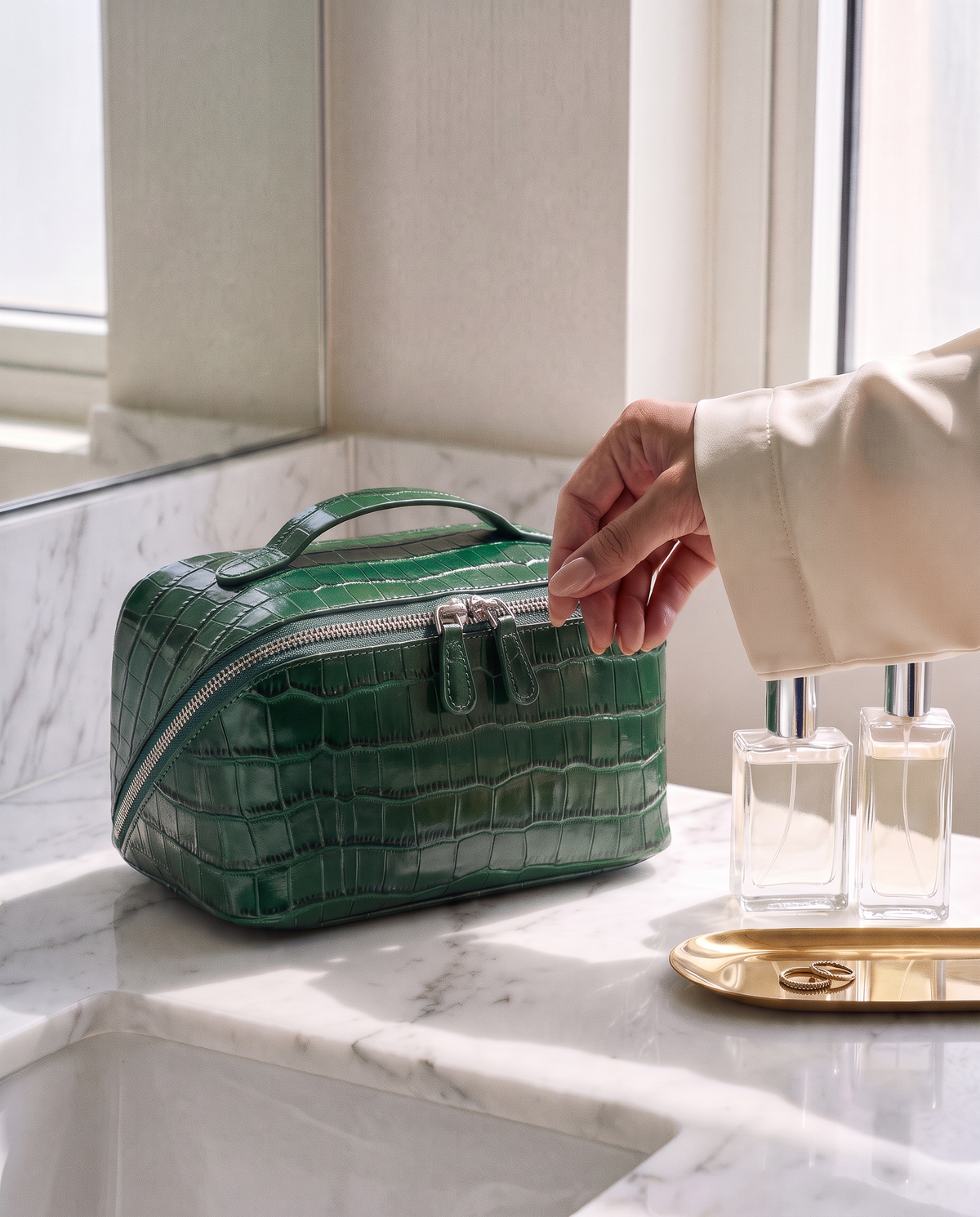 The Amira Covers — Emerald, on a marble counter · Elirati · 2026-10b