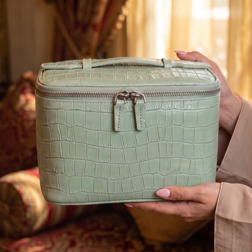 mint-matcha-croc-vanity-matcha in hands