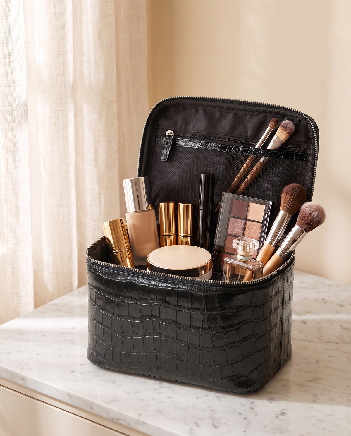 The Amira Vanity — Black, open with makeup inside · Elirati