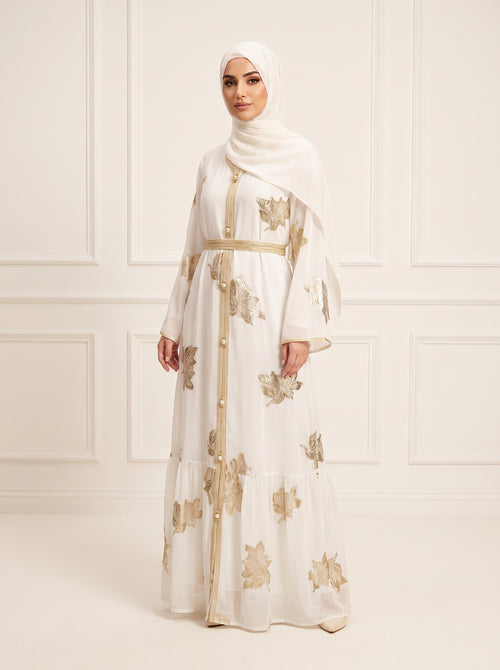 Gilded Chiffon Open Abaya — Taupe — 1