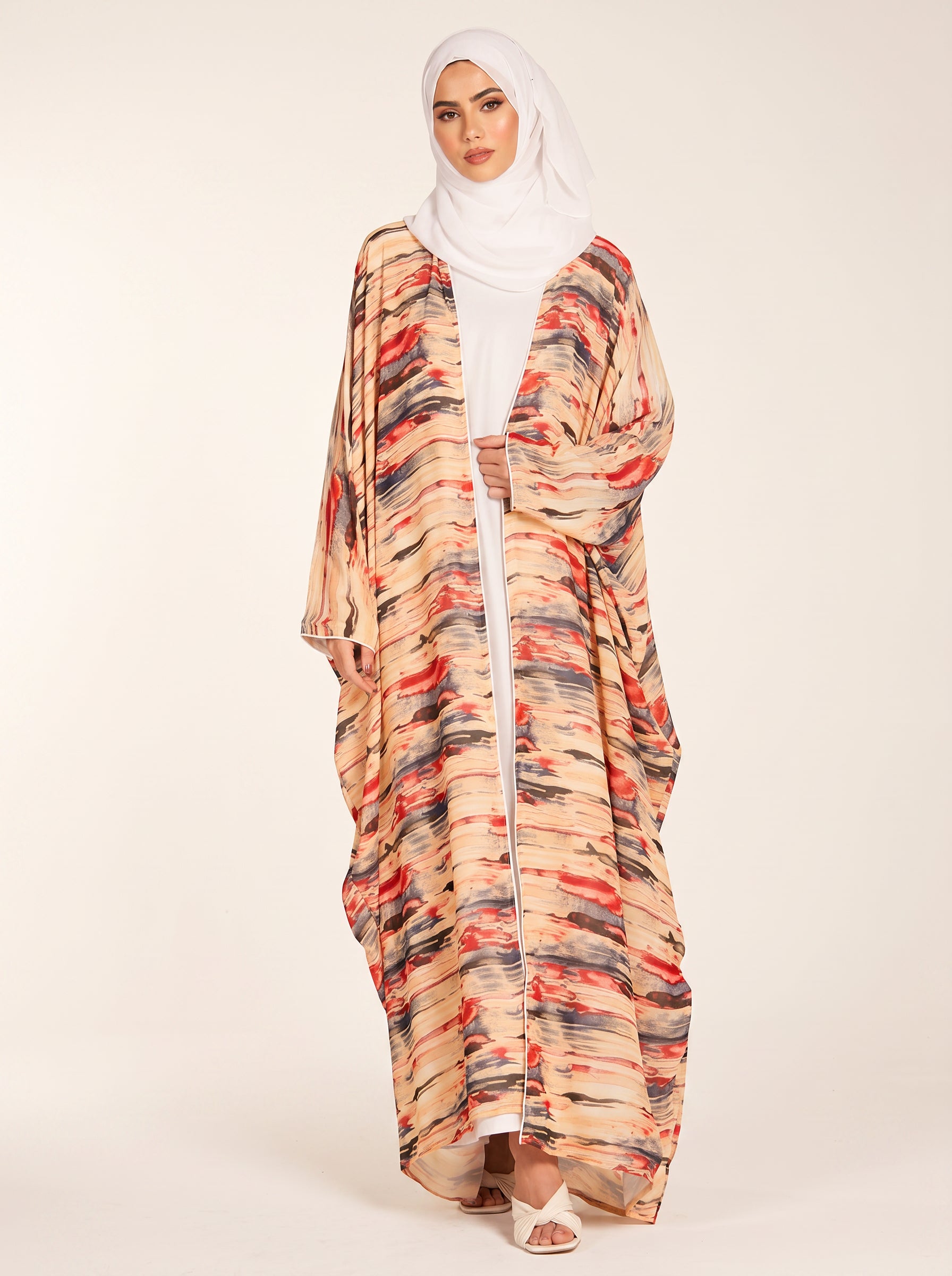 Chiffon Open Abaya Set — Orange — 1
