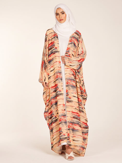 Chiffon Open Abaya Set — Orange — 1