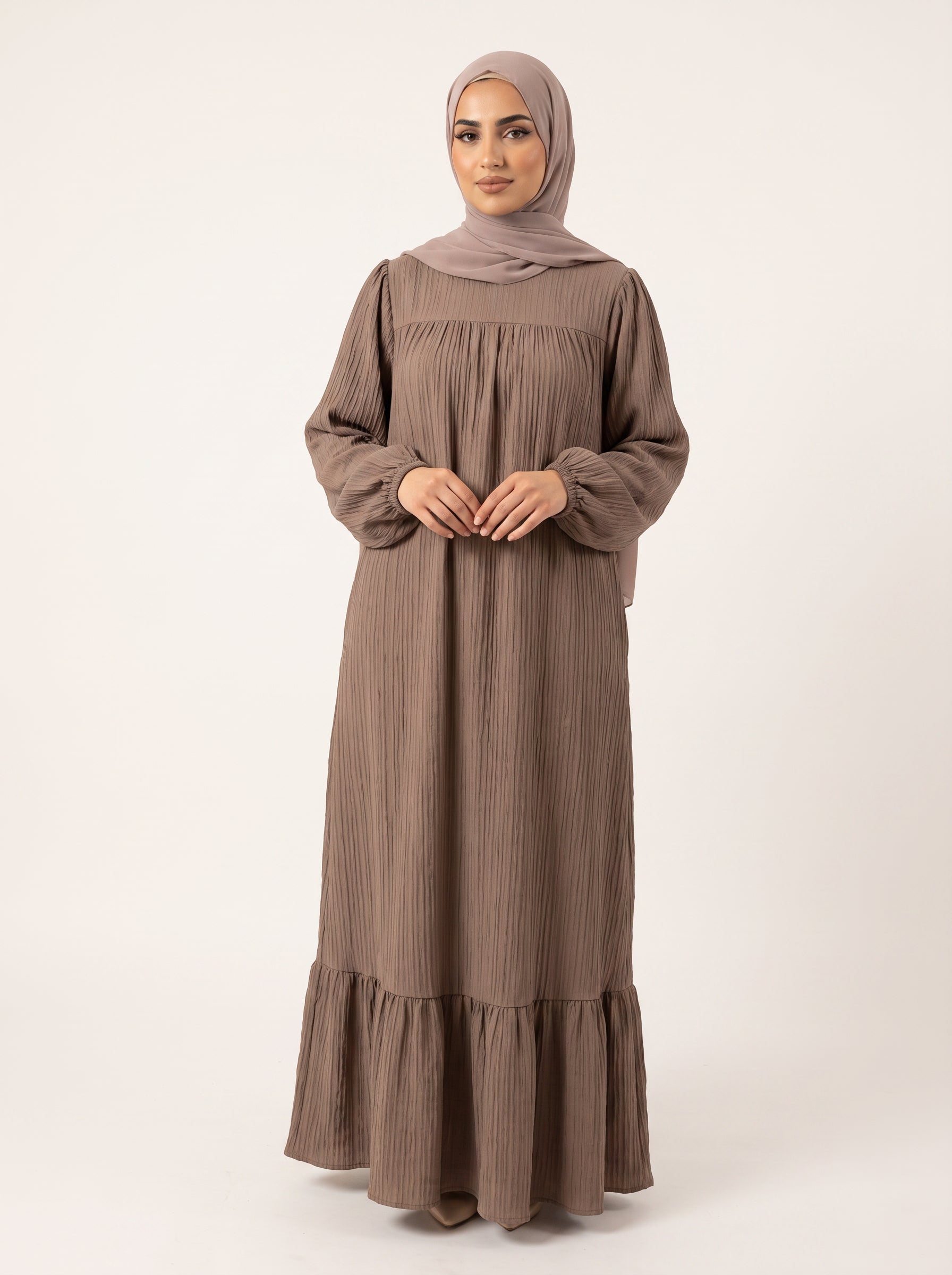 Vintage Ruffle Abaya — Taupe 2 — 1