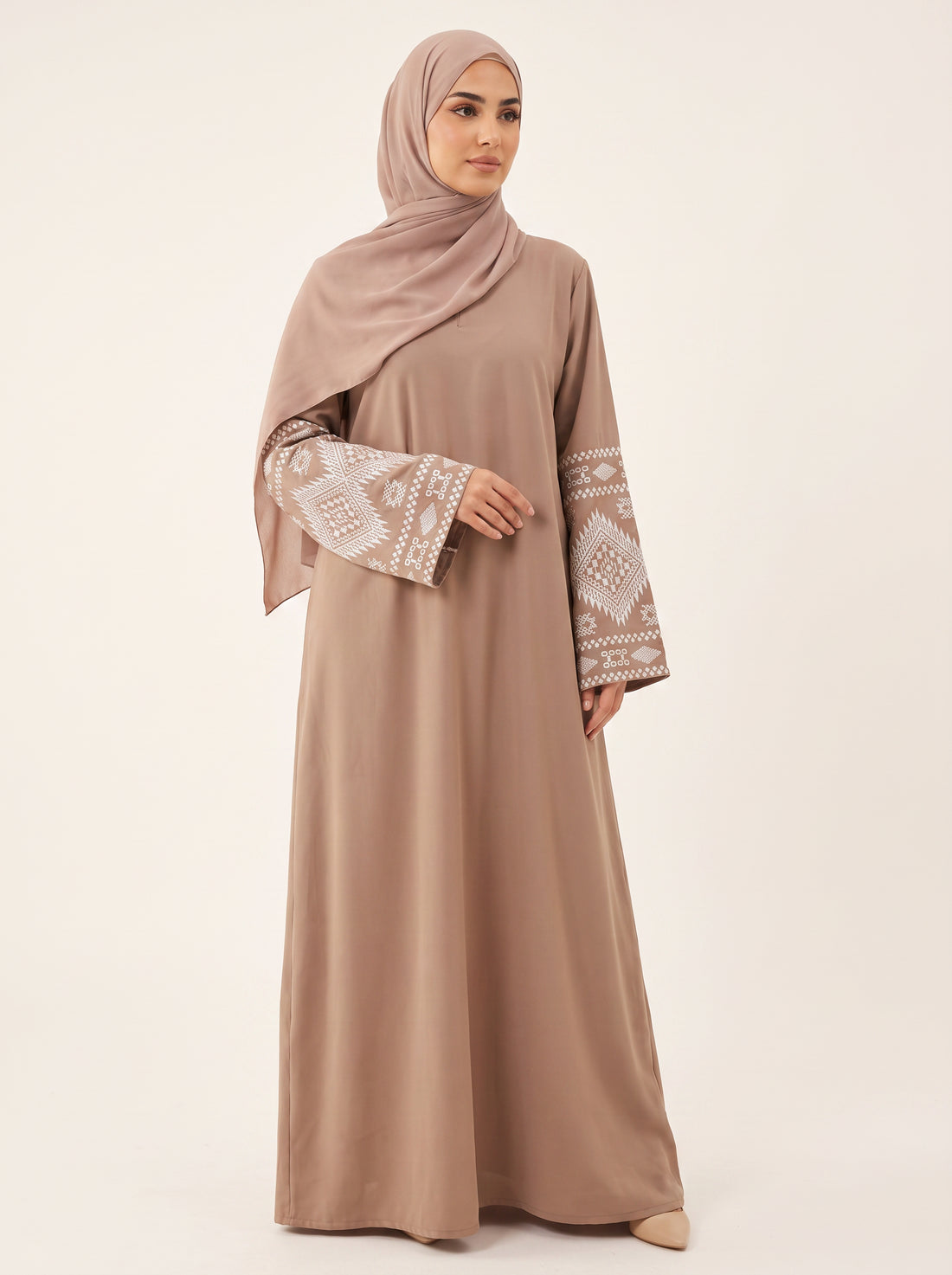 Pleated Drawstring Abaya — Taupe 2 — 1