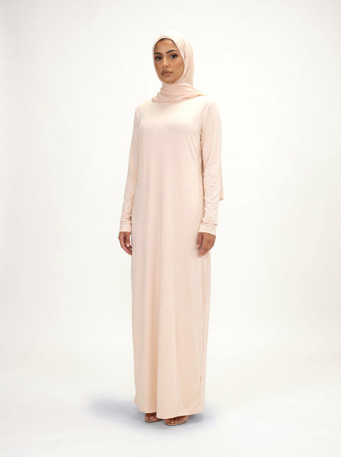 Round Collar Pullover Abaya — Apricot