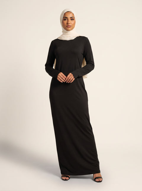 Round Collar Pullover Abaya — Noir