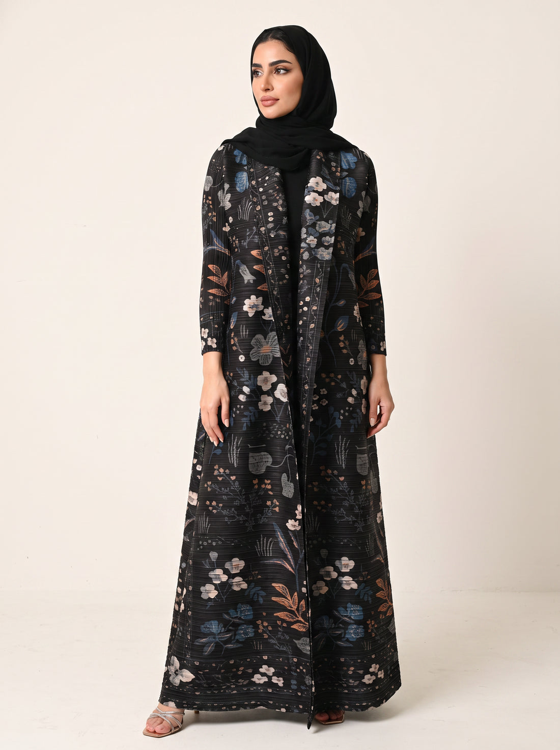 Miyake Open Abaya — Noir Bloom — 1