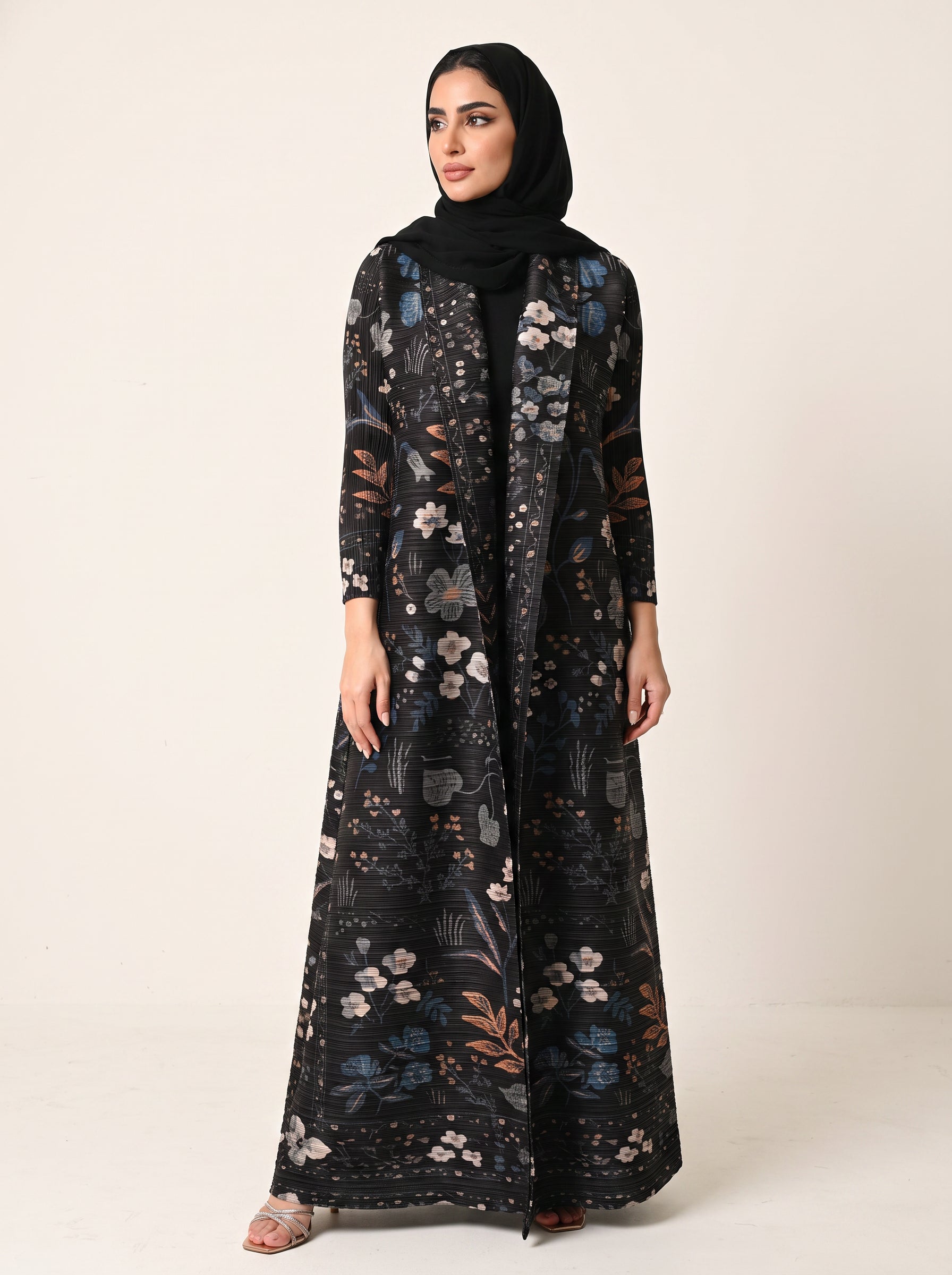 Miyake Open Abaya — Noir Bloom — 1
