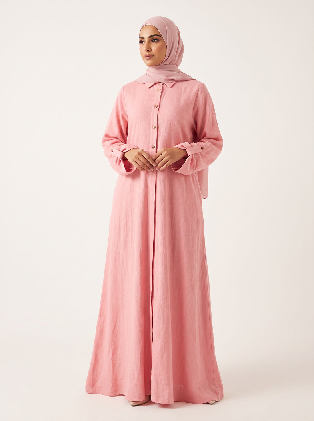 Linen Leopard Abaya — Burgundy — 1