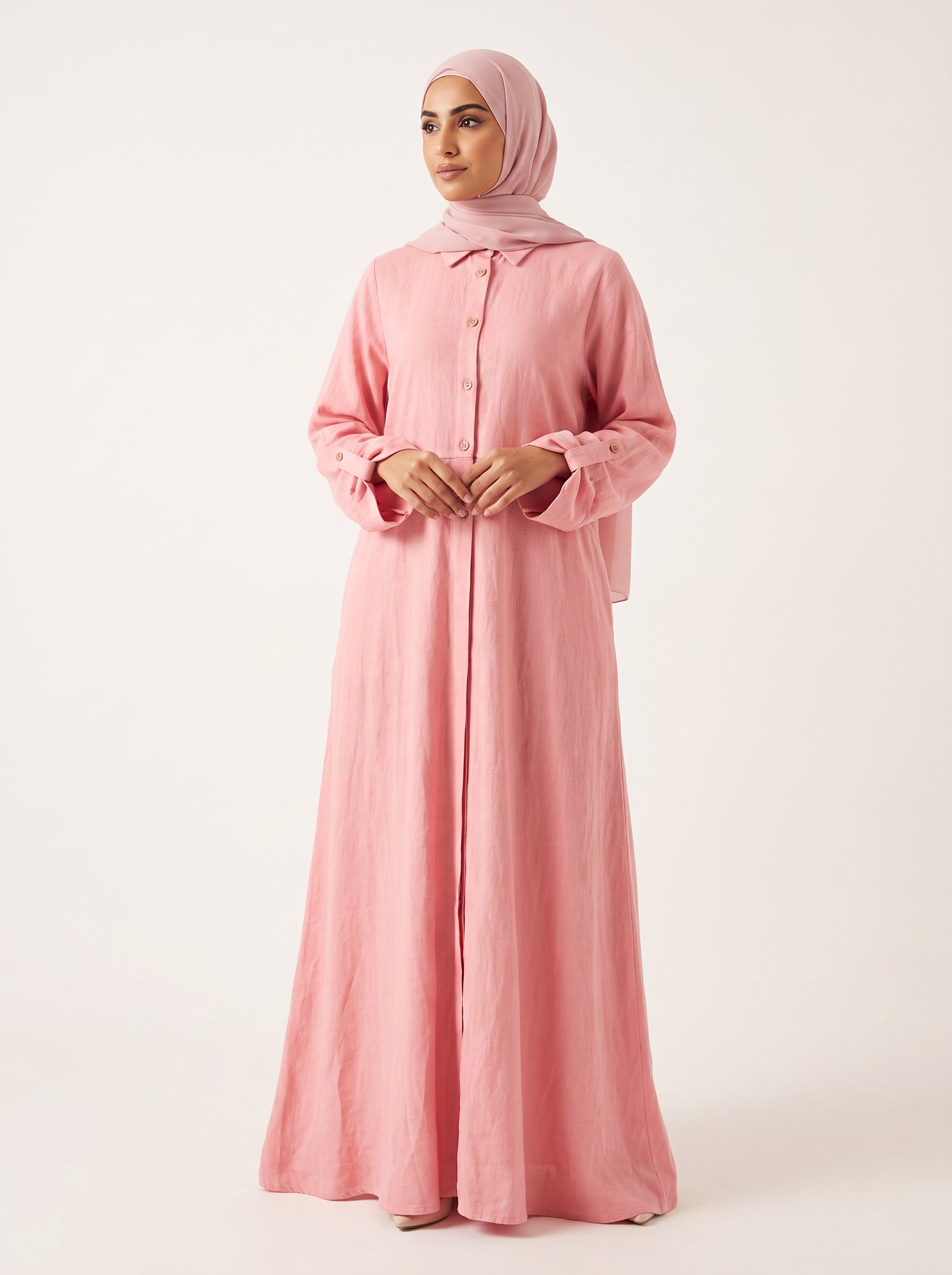 Linen Leopard Abaya — Burgundy — 1