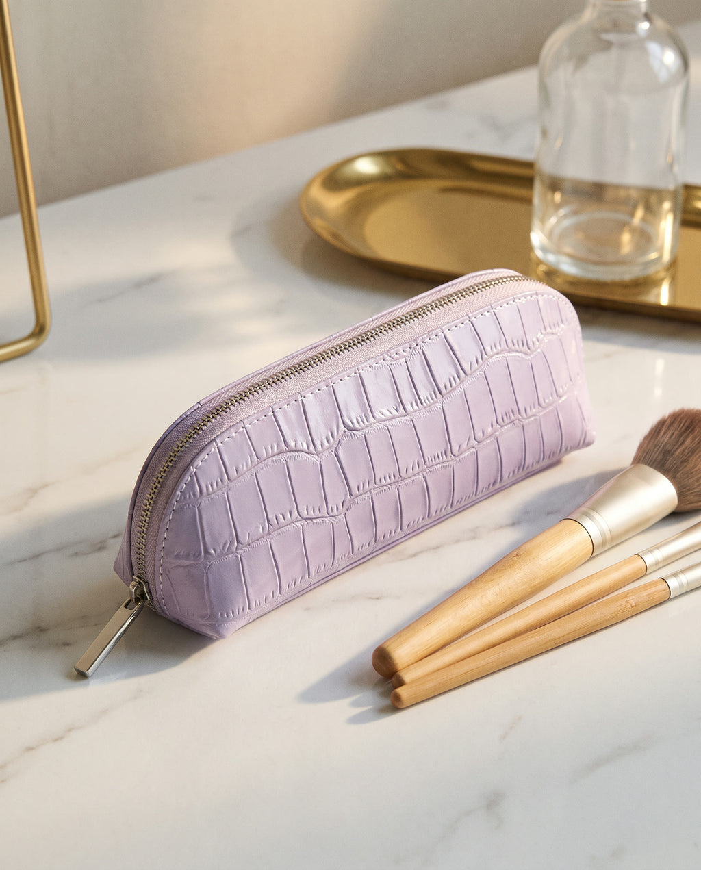 The Amira Brush Case — Lavender — on the dressing table [v2]