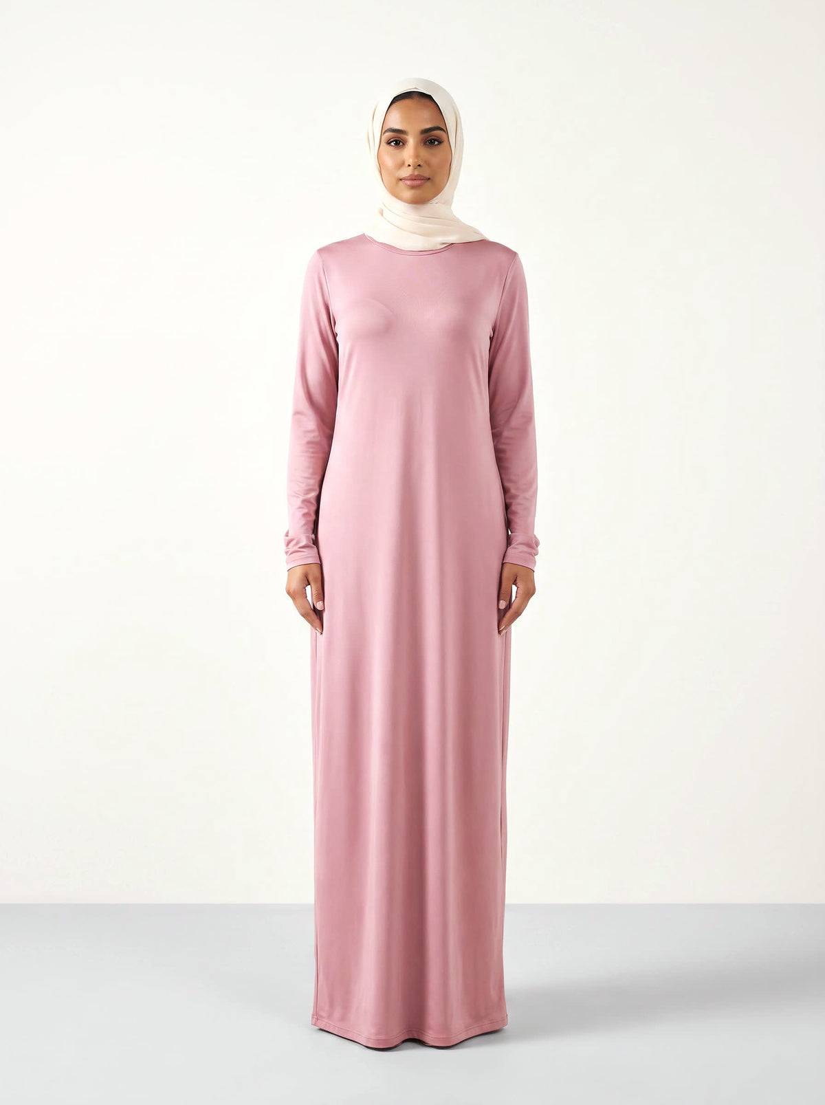 Round Collar Pullover Abaya — Blush — 1